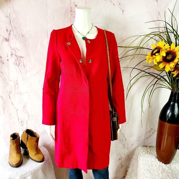 Chicos Drama Ottoman Jacket Elegant Red Women's Coat - Picture 1 of 7